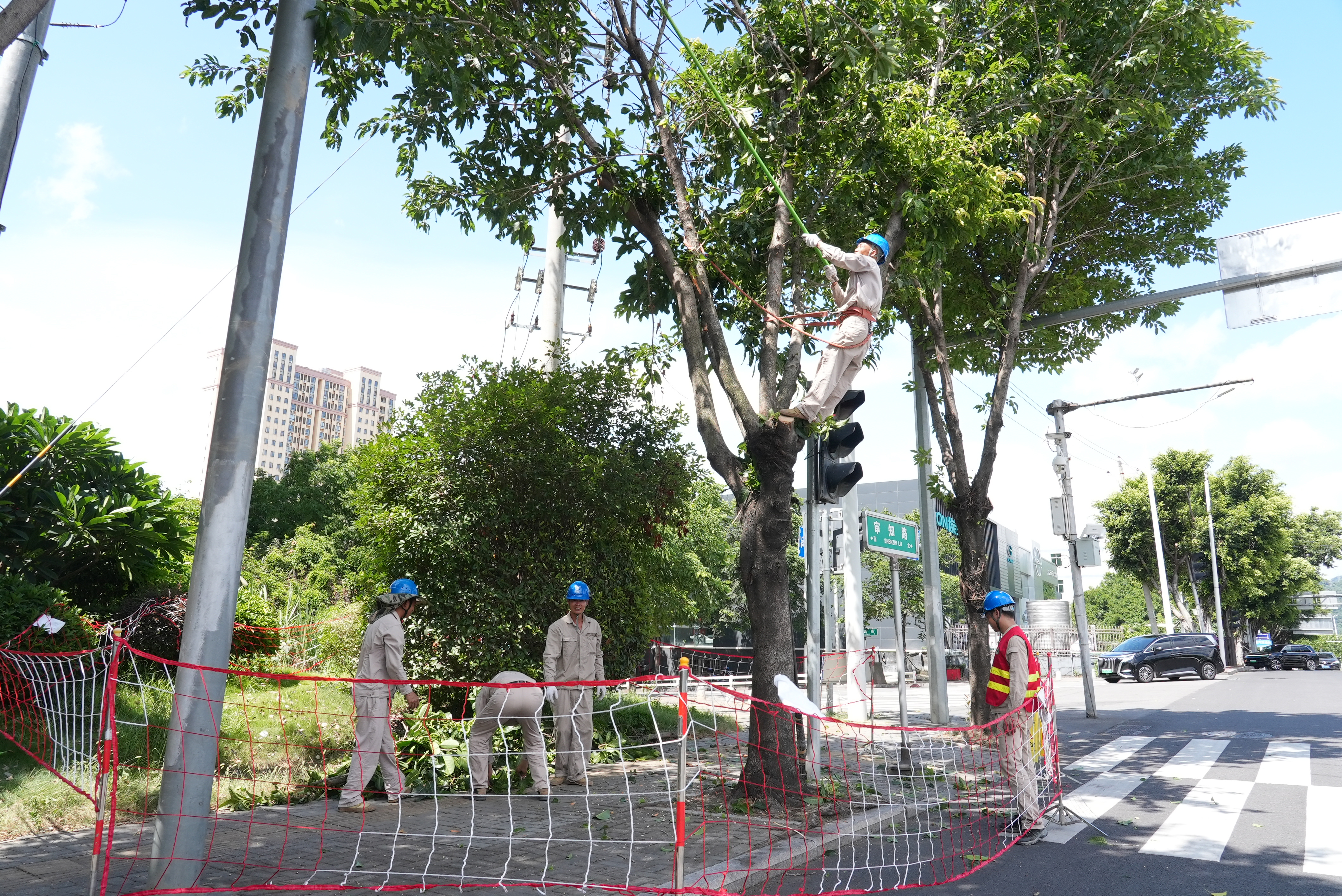 7月6日國網(wǎng)福州供電公司配電運維人員在福州市晉安區(qū)審知路對10千伏<span id=