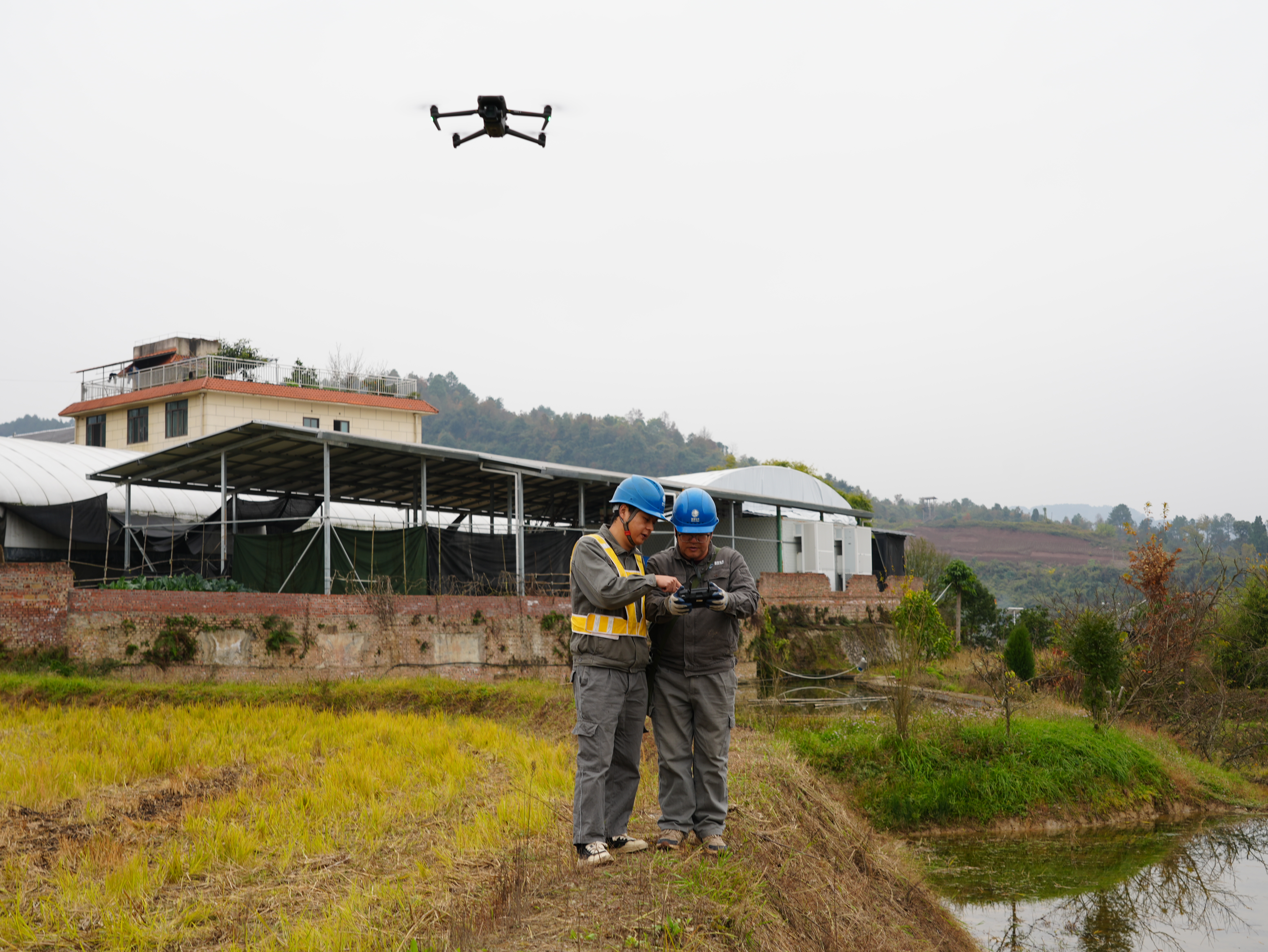 國網(wǎng)重慶綦江供電公司員工正在用無人機巡檢王俊家上網(wǎng)線路。（袁巧 攝）.jpg